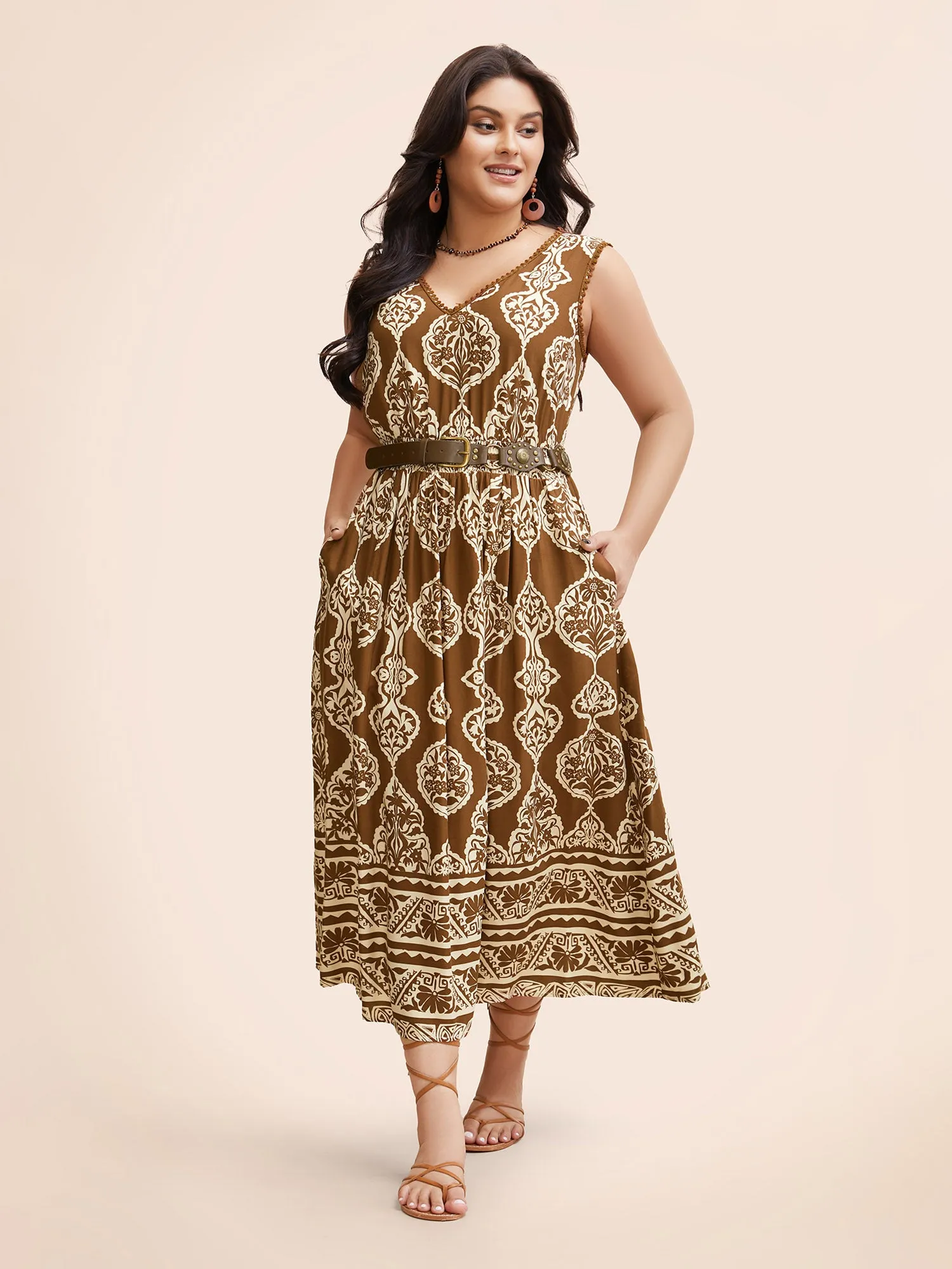 Bandana Shirred Pompom Trim Midi Dress sold by Bloomchic product image thumbnail 2