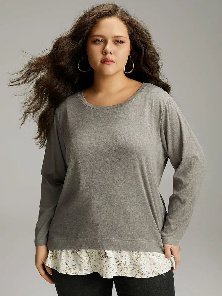 Patchwork Ditsy Floral Round Neck T-shirt sold by Bloomchic