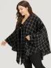 Plaid Buckle Detail Cape Kimono sold by Bloomchic