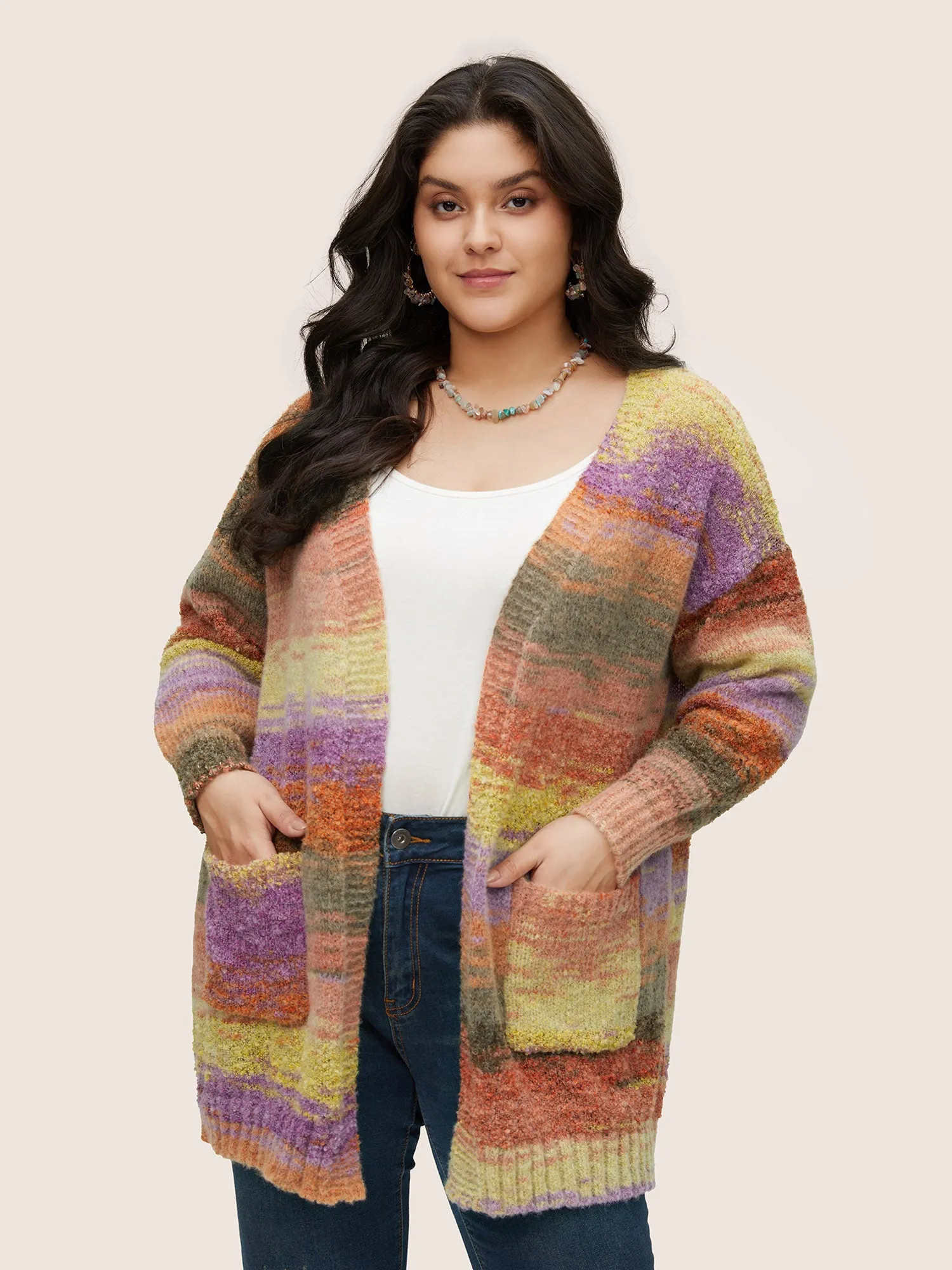 Ombre Heather Contrast Pocket Cardigan sold by Bloomchic