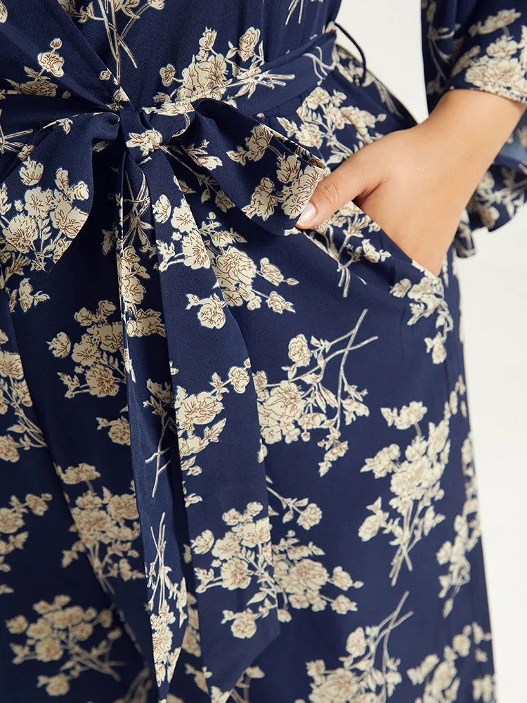 Floral Print Bell Sleeve Pocket Belted Jumpsuit sold by Bloomchic product image thumbnail 5