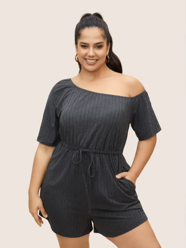 One Shoulder Drawstring Pit Strip Jumpsuit sold by Bloomchic