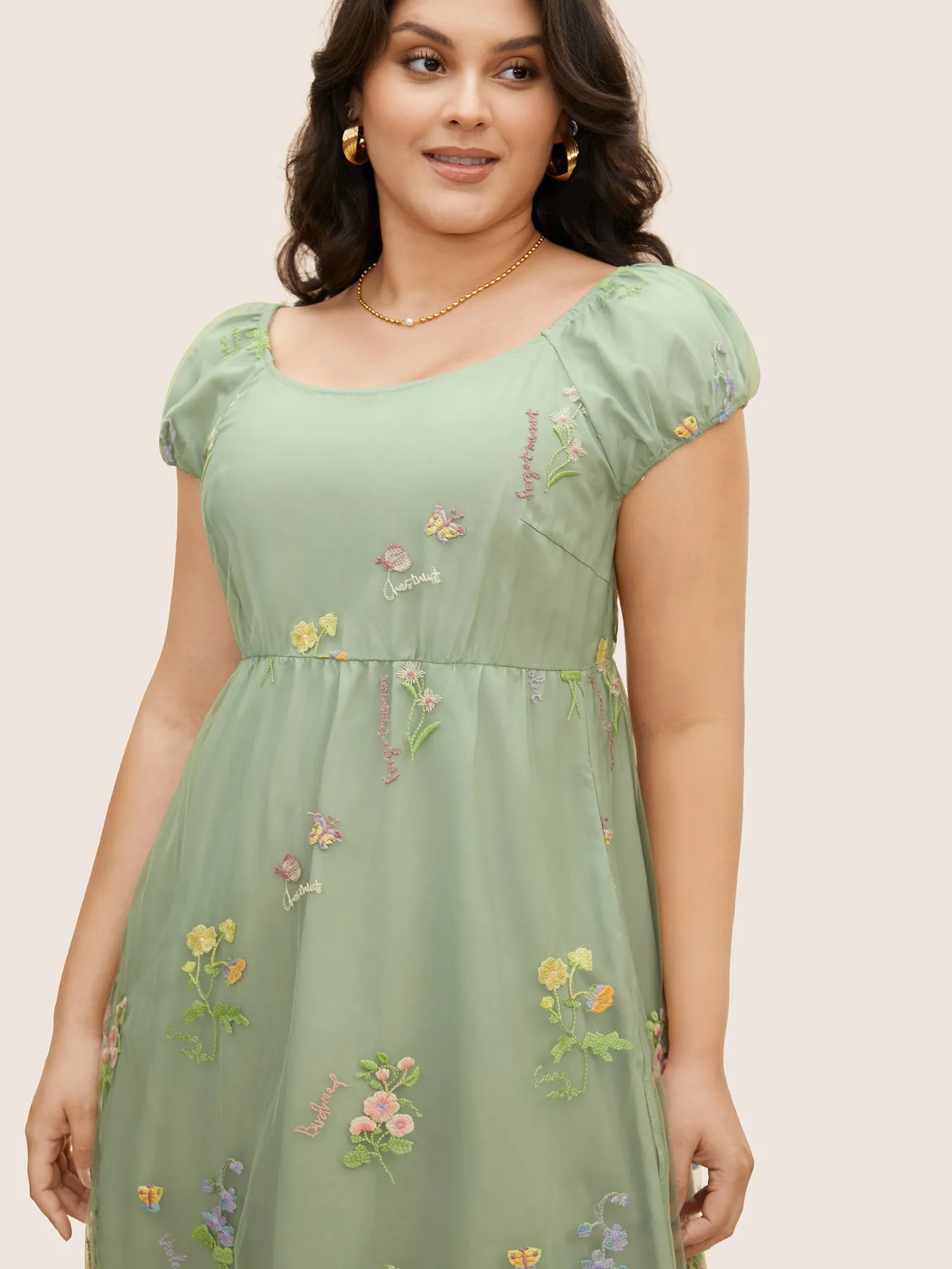 Mesh Floral Embroidered Cap Sleeve Midi Dress sold by Bloomchic product image thumbnail 4