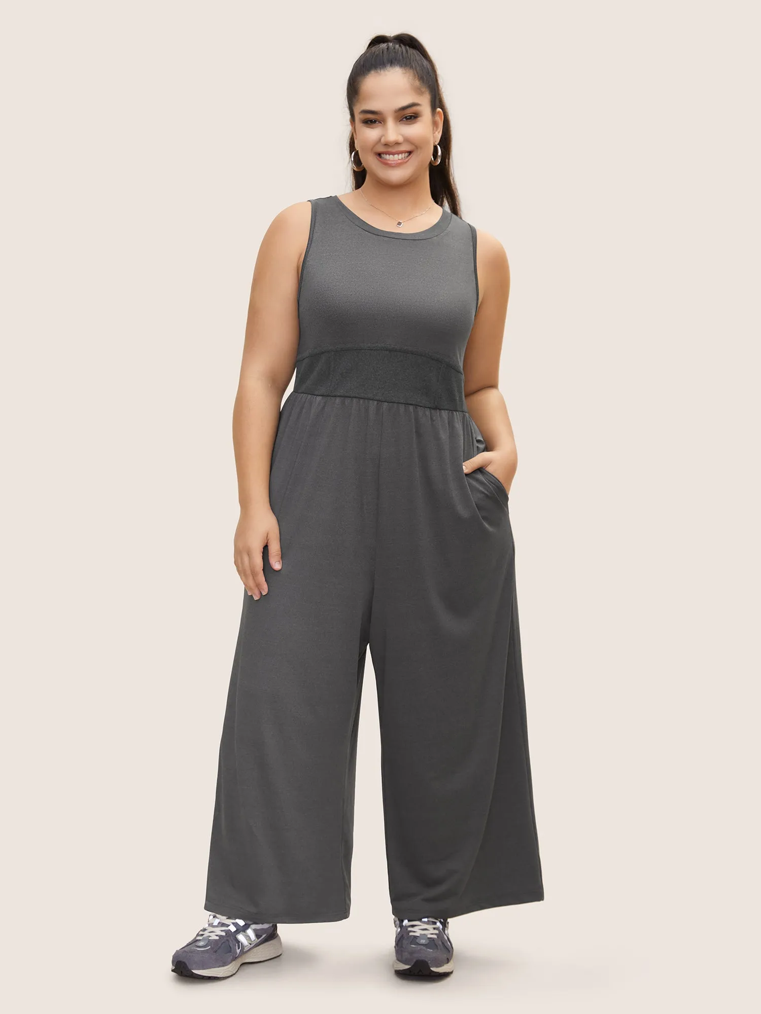 Rib Knit Patchwork Wide Leg Jumpsuit sold by Bloomchic product image thumbnail 3