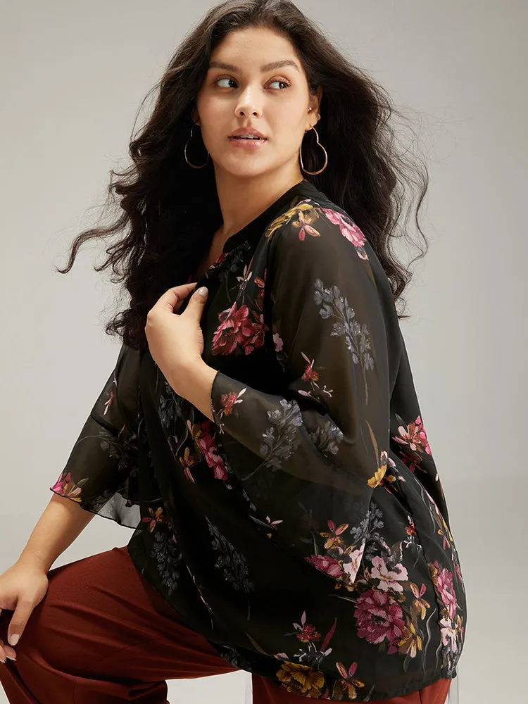 Floral Mesh Ruffle Sleeve Blouse sold by Bloomchic product image thumbnail 5