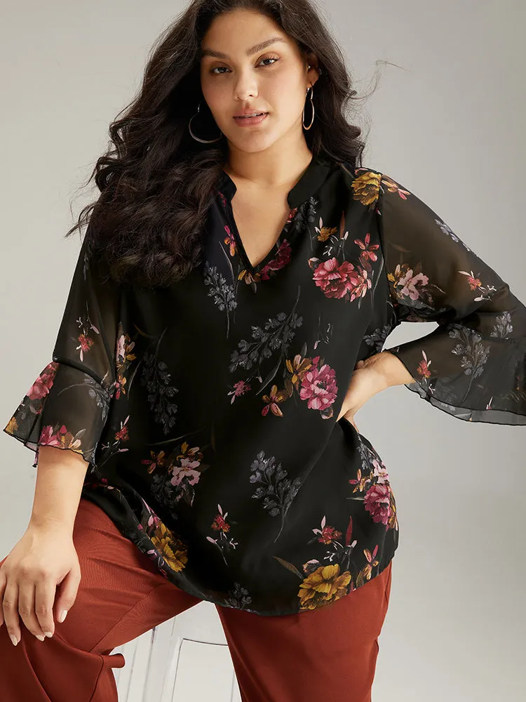 Floral Mesh Ruffle Sleeve Blouse sold by Bloomchic product image thumbnail 2