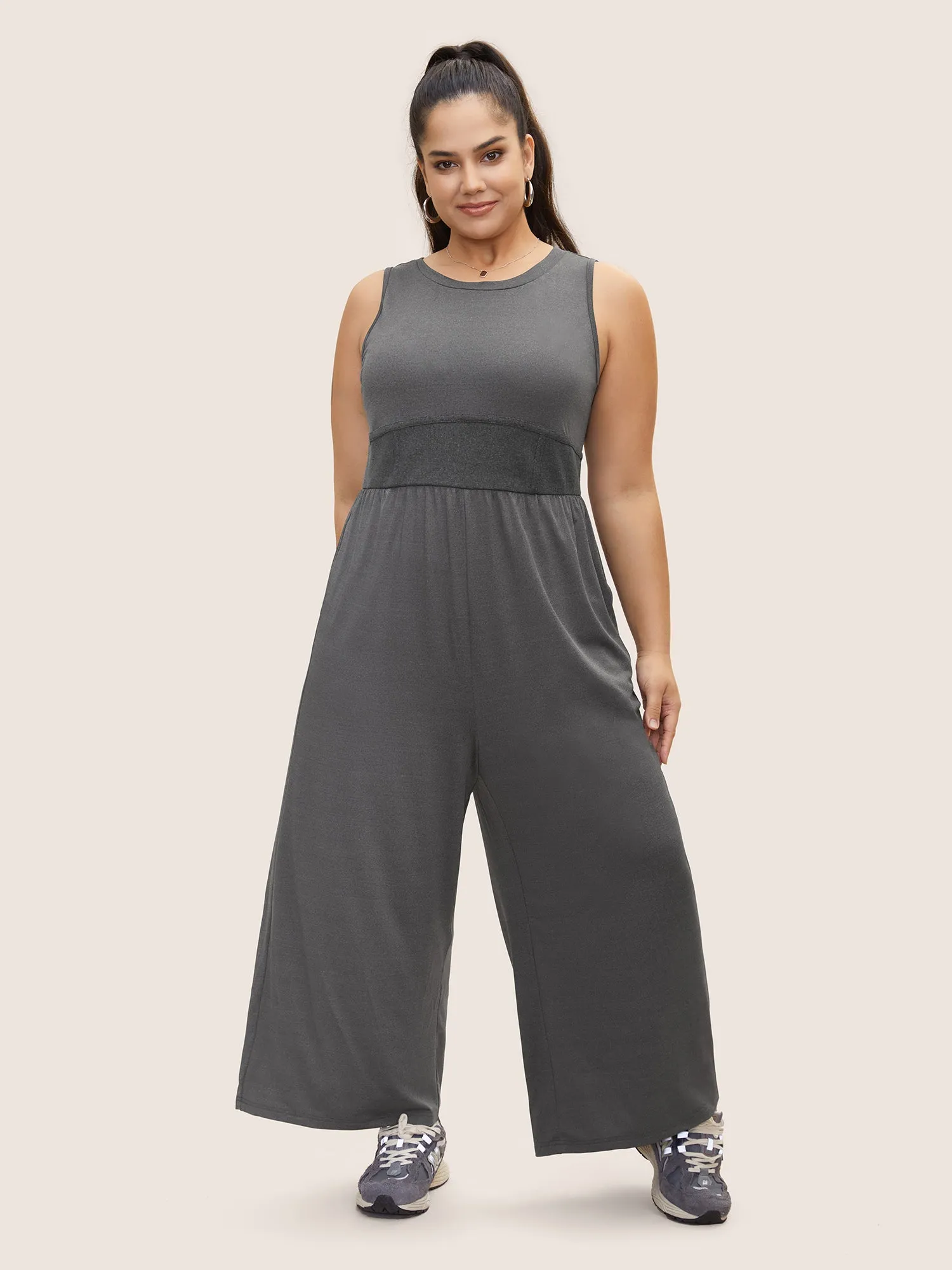 Rib Knit Patchwork Wide Leg Jumpsuit sold by Bloomchic