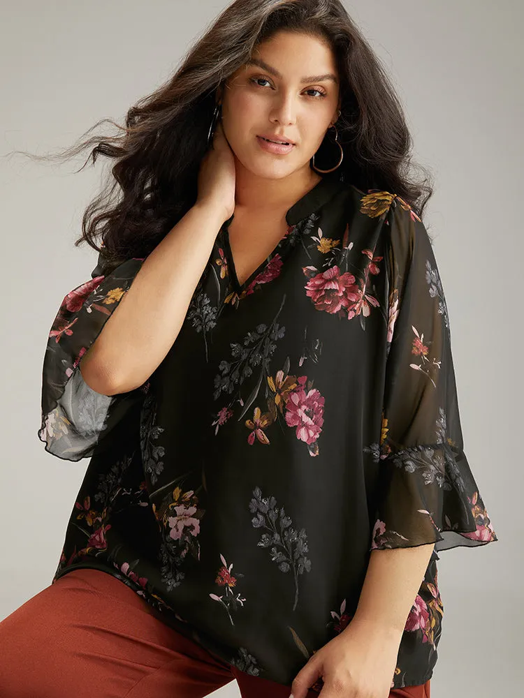 Floral Mesh Ruffle Sleeve Blouse sold by Bloomchic product image thumbnail 3