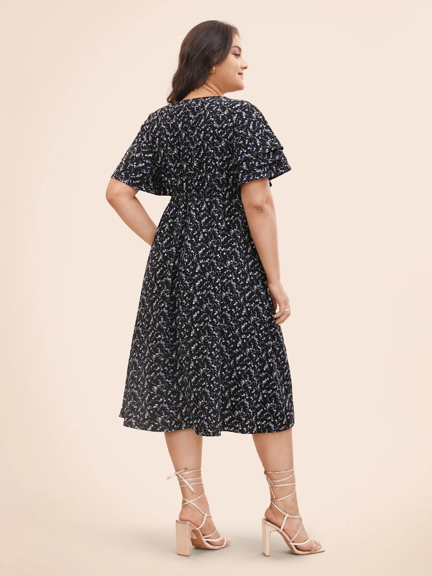 Ditsy Floral Tiered Ruffle Sleeve Midi Dress sold by Bloomchic product image thumbnail 4