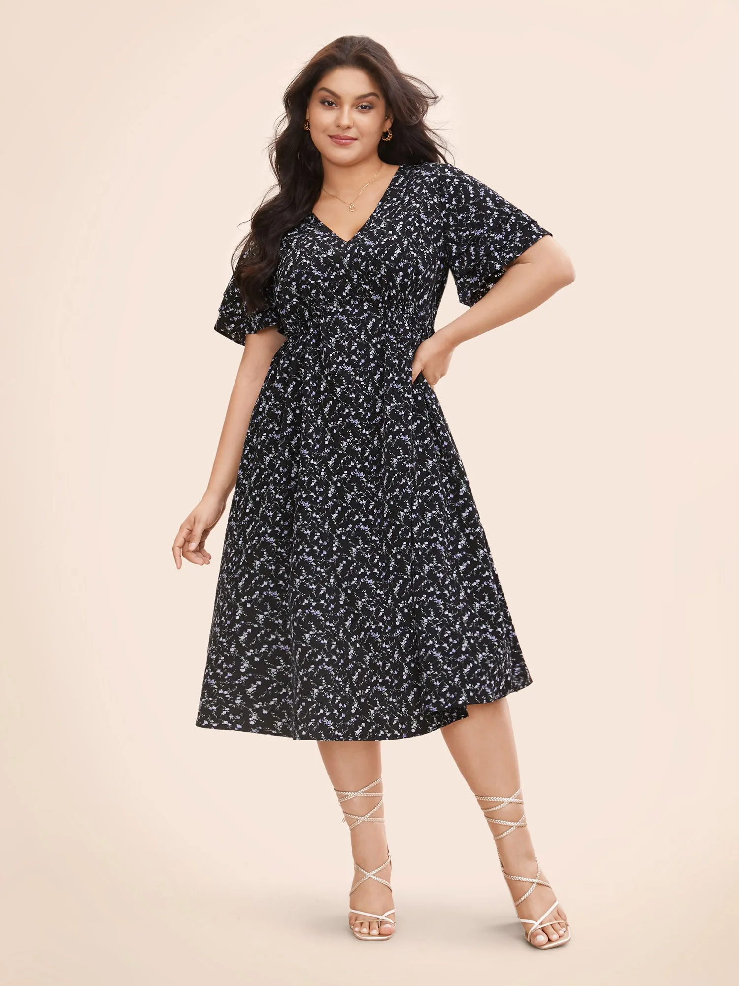Ditsy Floral Tiered Ruffle Sleeve Midi Dress sold by Bloomchic