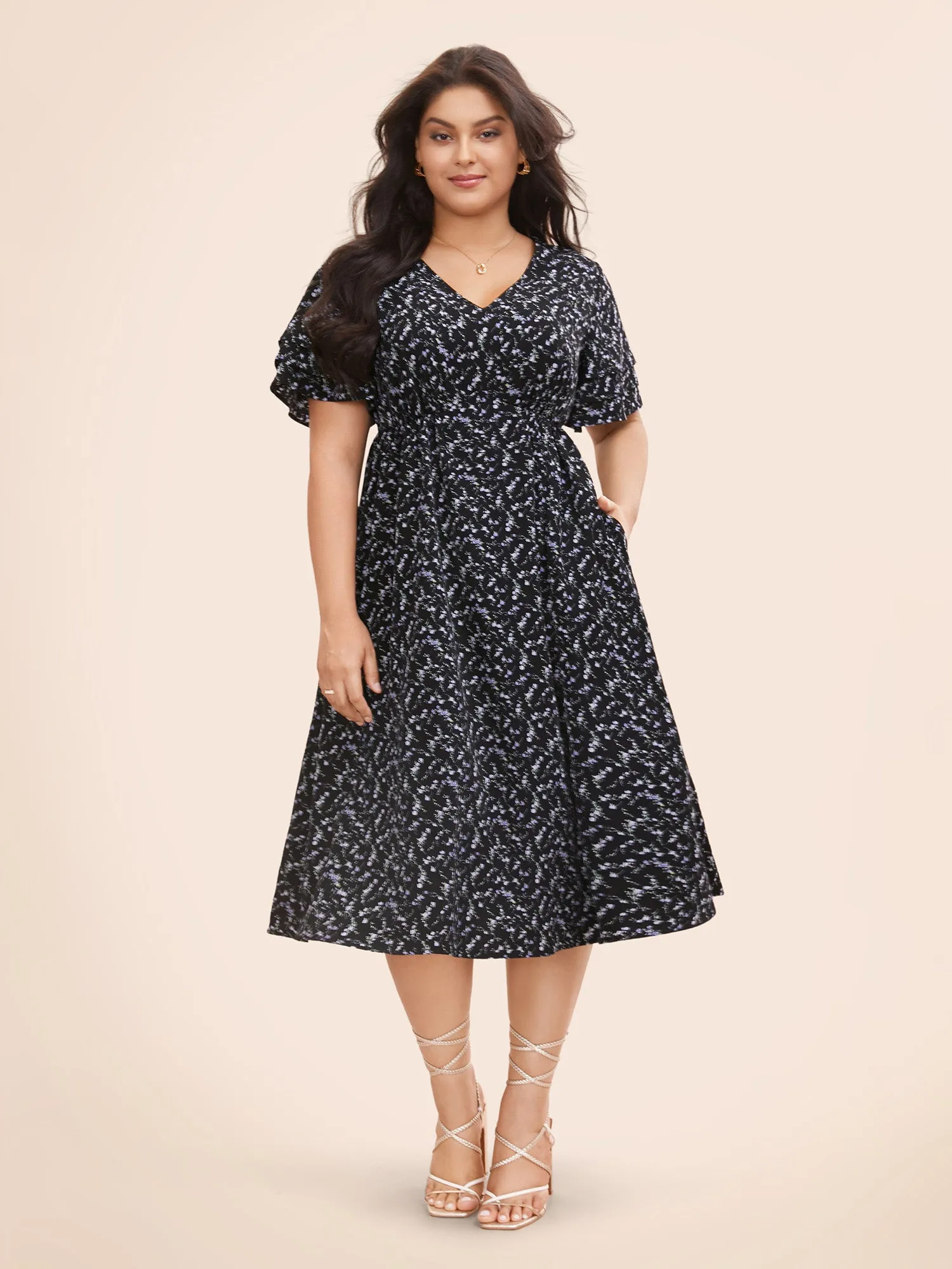 Ditsy Floral Tiered Ruffle Sleeve Midi Dress sold by Bloomchic product image thumbnail 2