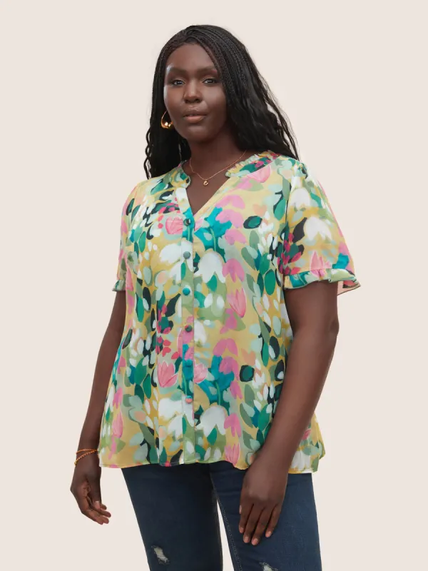 Floral Print Frill Trim Button Detail Blouse sold by Bloomchic