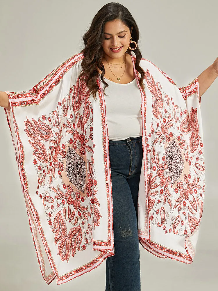 Paisley Print Asymmetrical Hem Drape Kimono sold by Bloomchic