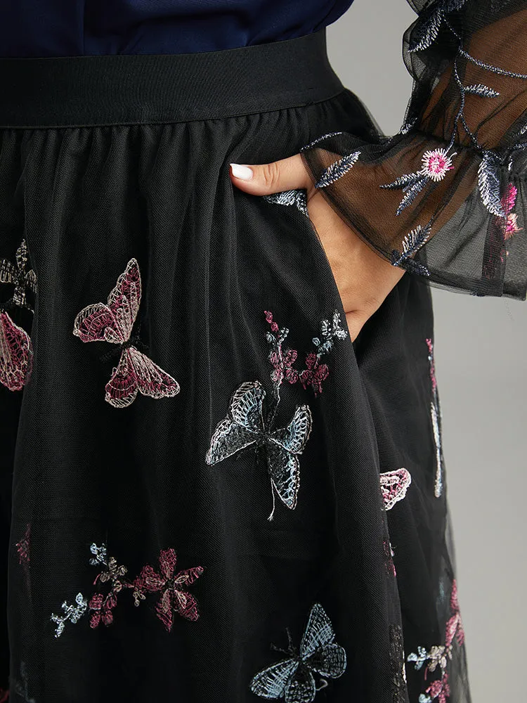 Butterfly Embroidered Mesh Elastic Waist Skirt sold by Bloomchic product image thumbnail 5