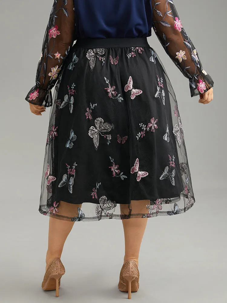 Butterfly Embroidered Mesh Elastic Waist Skirt sold by Bloomchic product image thumbnail 2