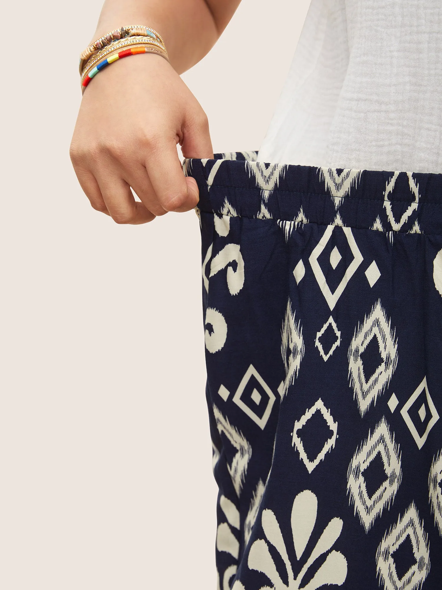 Bandana Tassel Trim Elastic Waist Wide Leg Pants sold by Bloomchic product image thumbnail 4