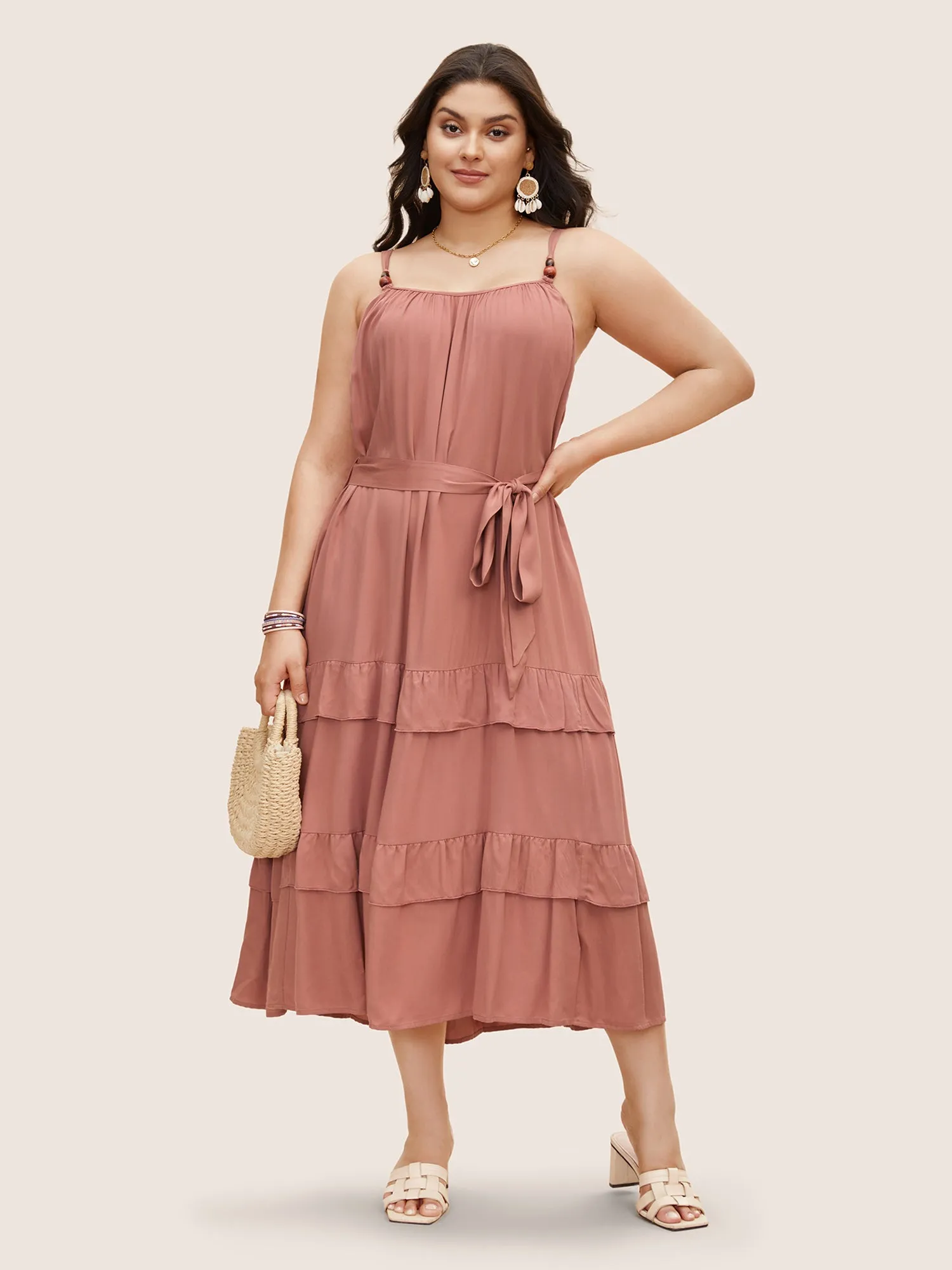 Solid Ruffle Layered Hem Cami Dress sold by Bloomchic product image thumbnail 3
