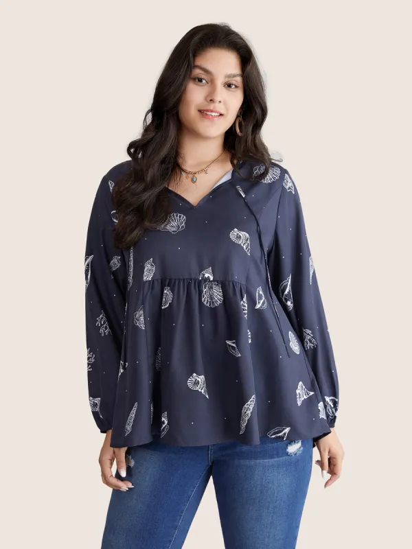 Marine Life Patterns Ties Gathered Blouse sold by Bloomchic