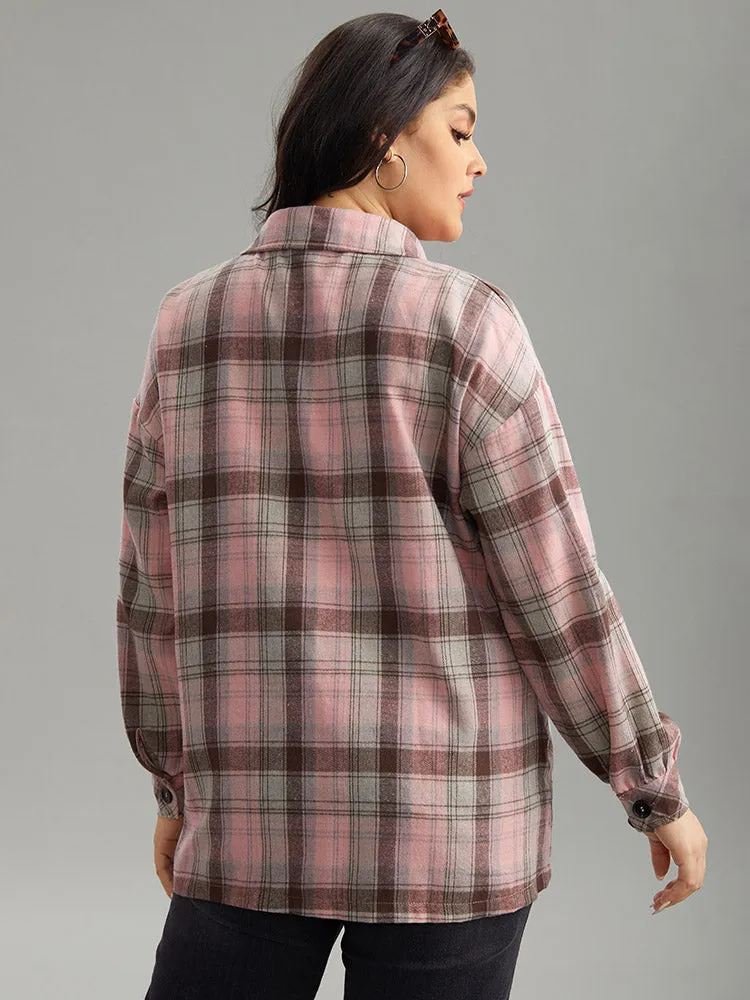 Plaid Contrast Flap Pocket Button Fly Shacket sold by Bloomchic product image thumbnail 2