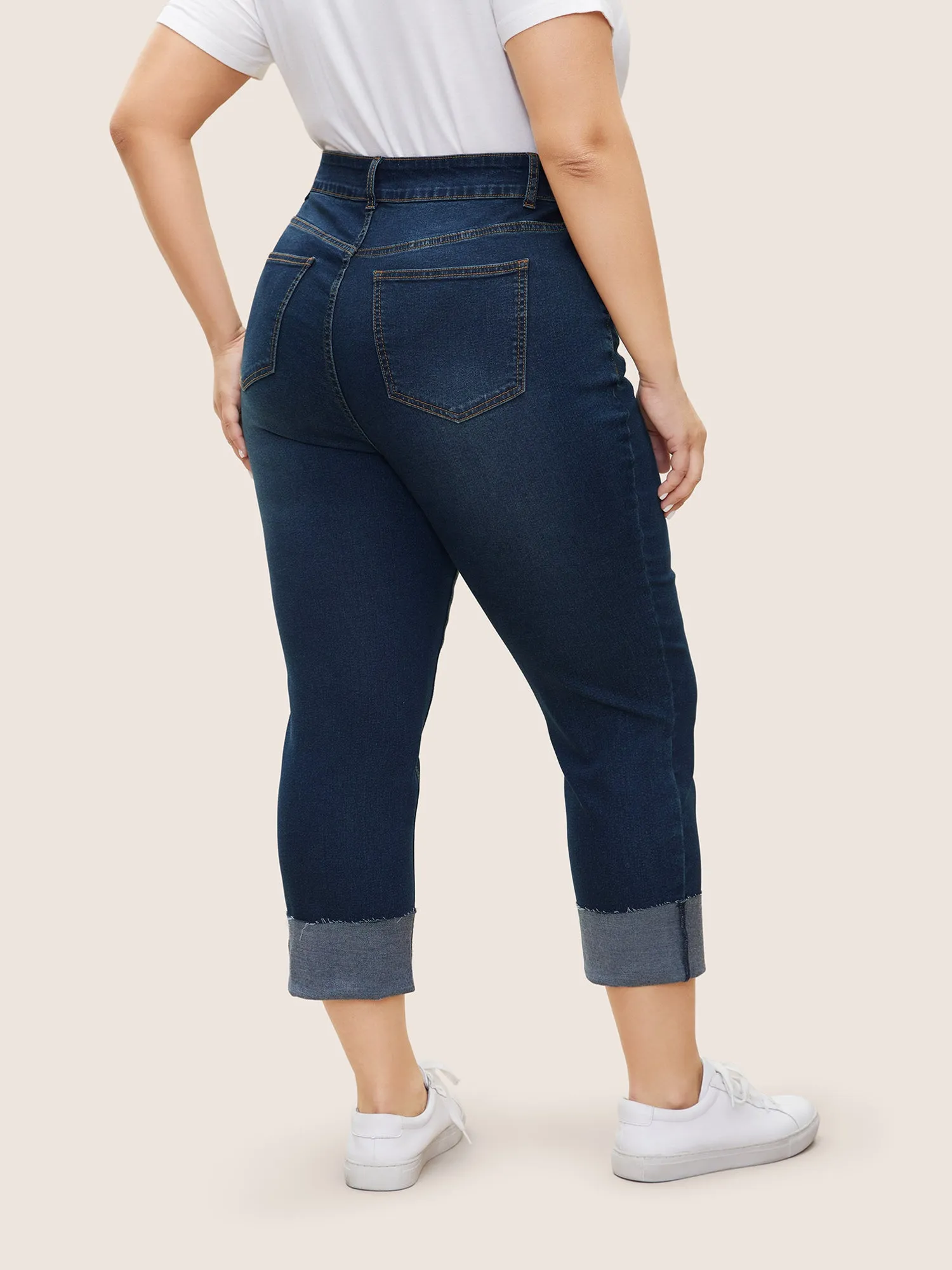 Heartbeat Embroidered Roll Hem Dark Wash Cropped Jeans sold by Bloomchic product image thumbnail 4