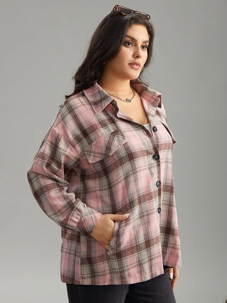 Plaid Contrast Flap Pocket Button Fly Shacket sold by Bloomchic product image thumbnail 3