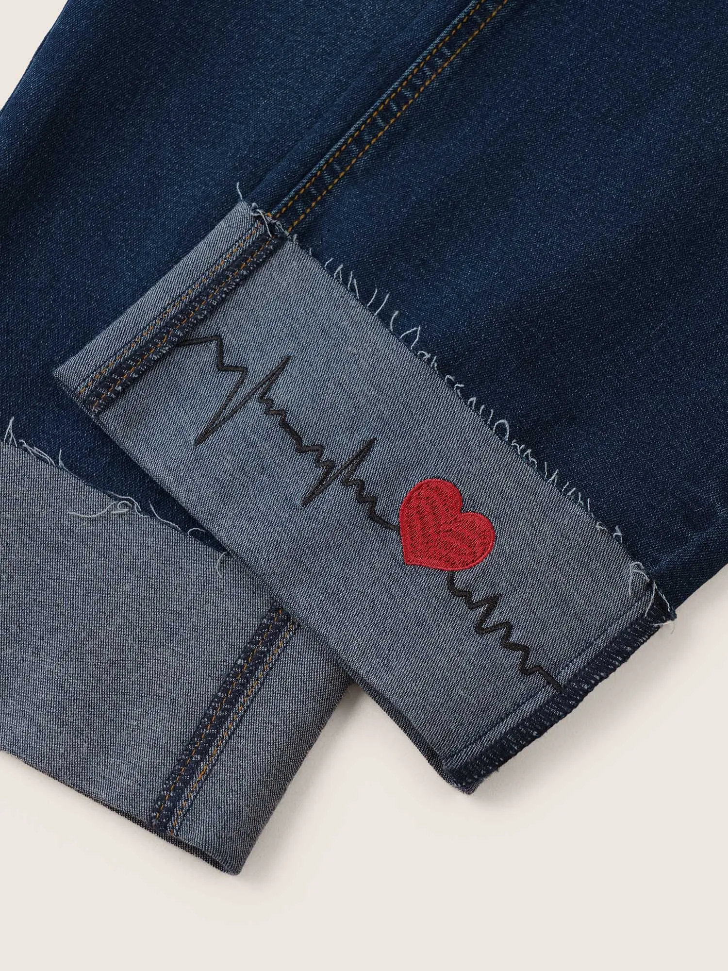 Heartbeat Embroidered Roll Hem Dark Wash Cropped Jeans sold by Bloomchic product image thumbnail 5