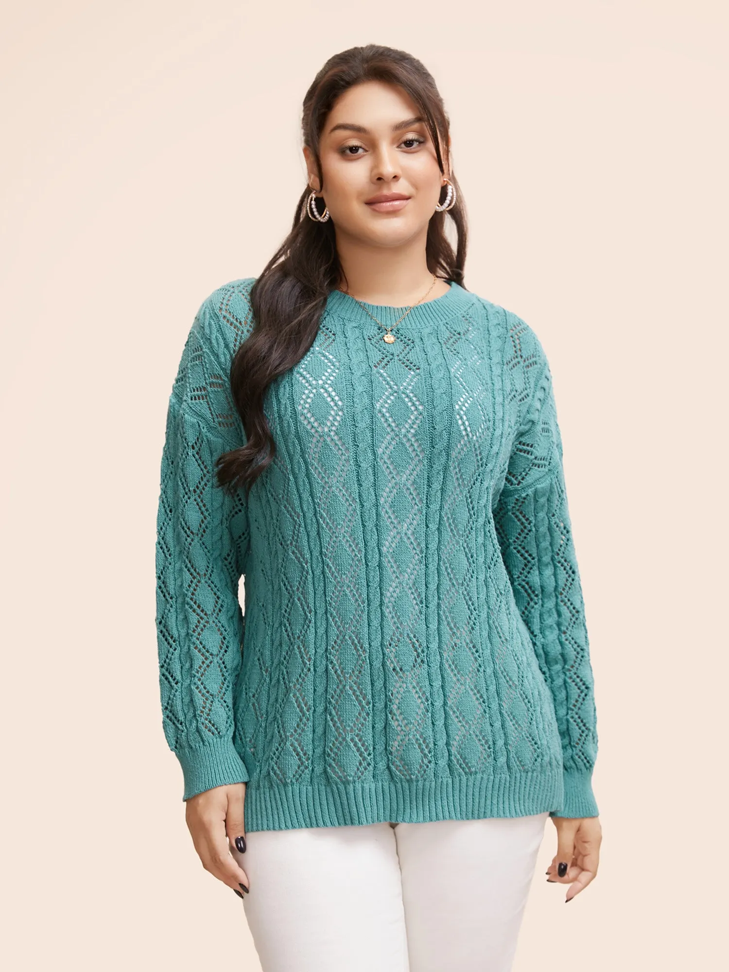 Texture Cut Out Drop Shoulder Pullover sold by Bloomchic product image thumbnail 4