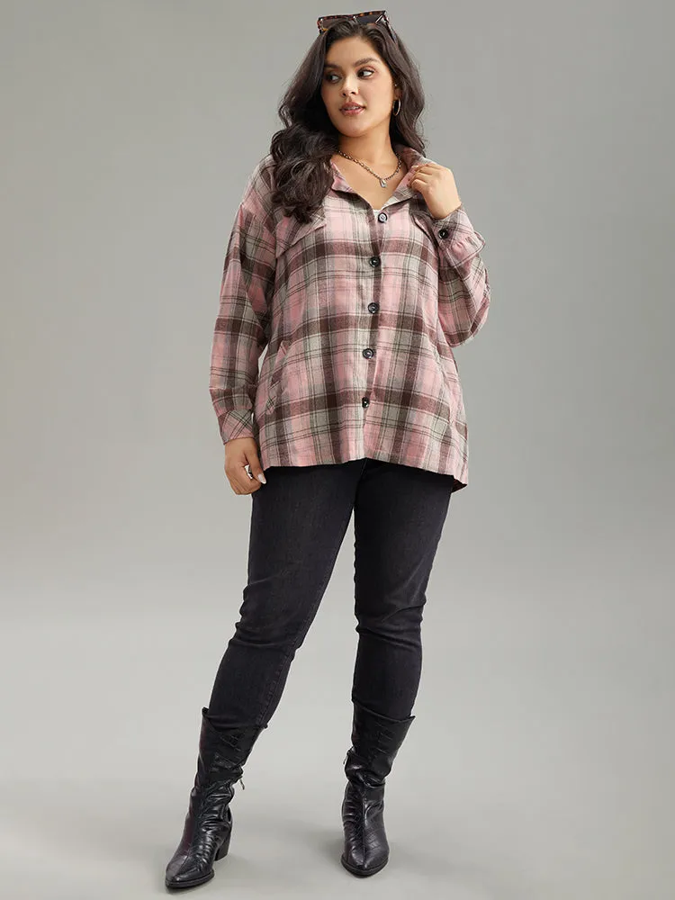 Plaid Contrast Flap Pocket Button Fly Shacket sold by Bloomchic product image thumbnail 4