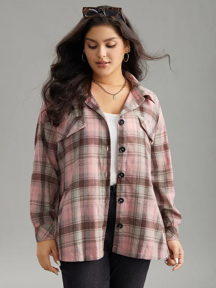 Plaid Contrast Flap Pocket Button Fly Shacket sold by Bloomchic