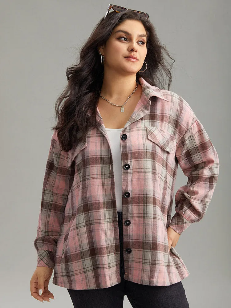 Plaid Contrast Flap Pocket Button Fly Shacket sold by Bloomchic product image thumbnail 5