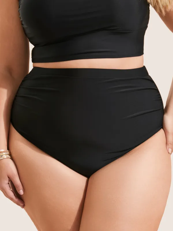 Plain Ruched High Rise Swim Bottom sold by Bloomchic
