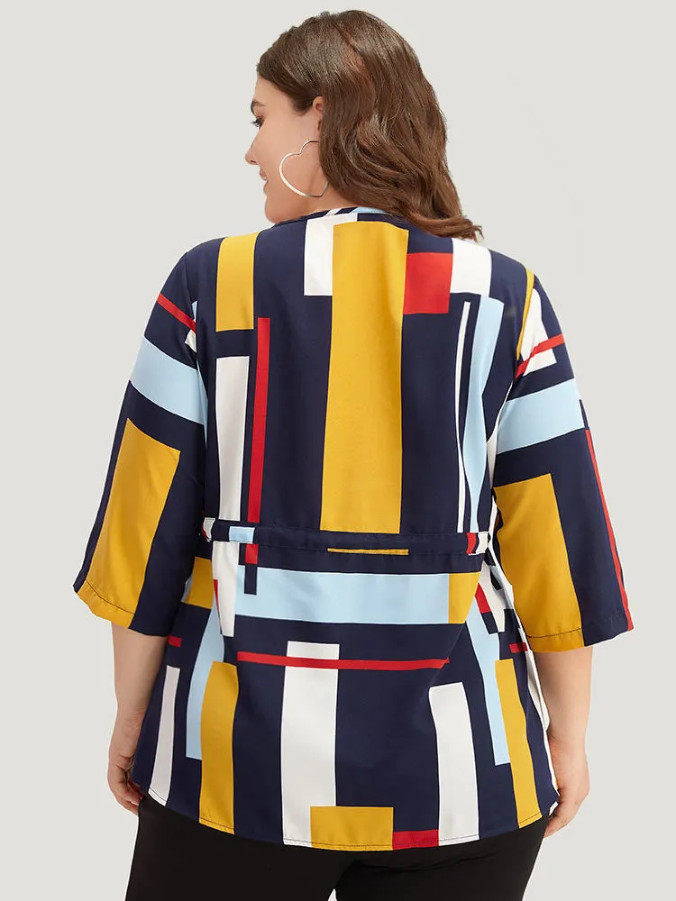 Geometric Contrast Drawstring Button Up Blouse sold by Bloomchic product image thumbnail 5