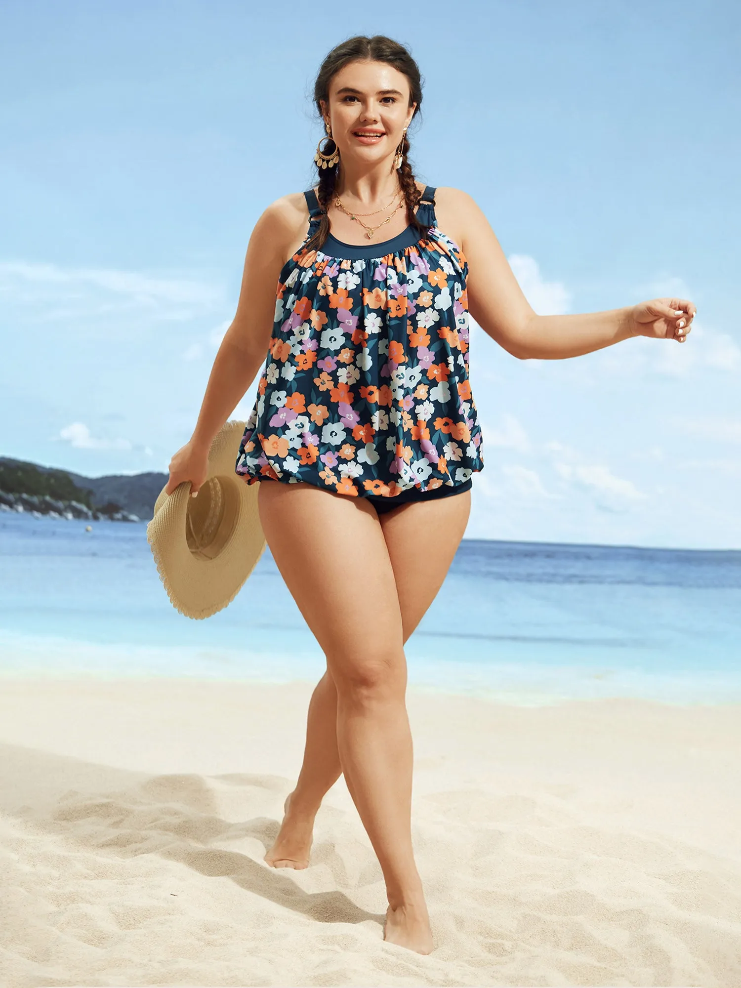 Floral Patchwork Round Buckle Detail Swim Top sold by Bloomchic product image thumbnail 3