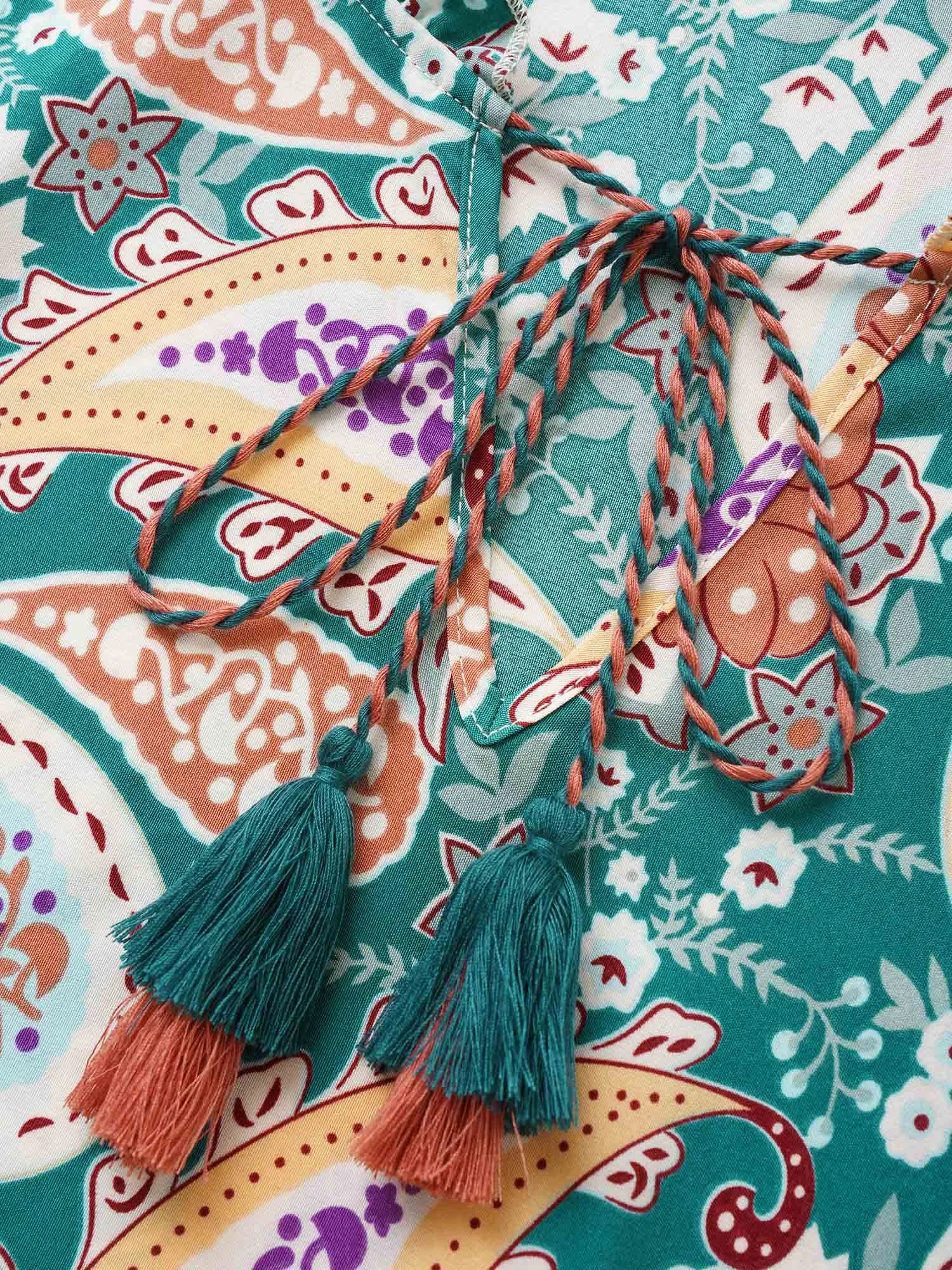 Boho Print Tassels Lantern Sleeve Blouse sold by Bloomchic product image thumbnail 5