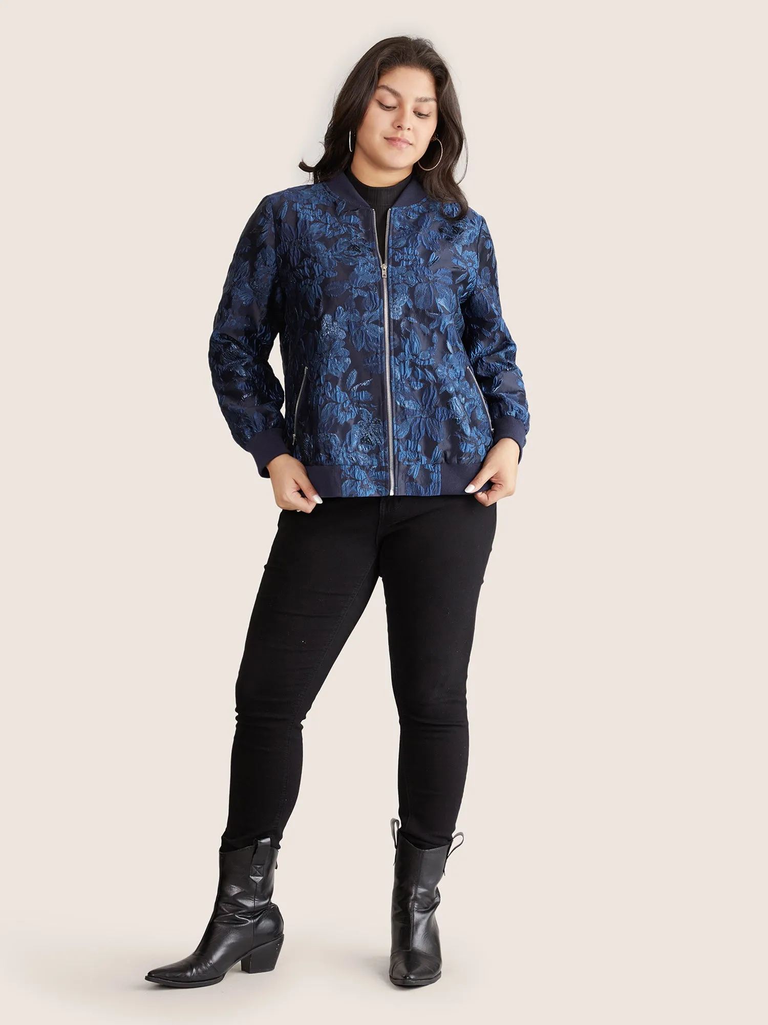 Floral Patchwork Zipper Jacquard Jacket sold by Bloomchic product image thumbnail 4