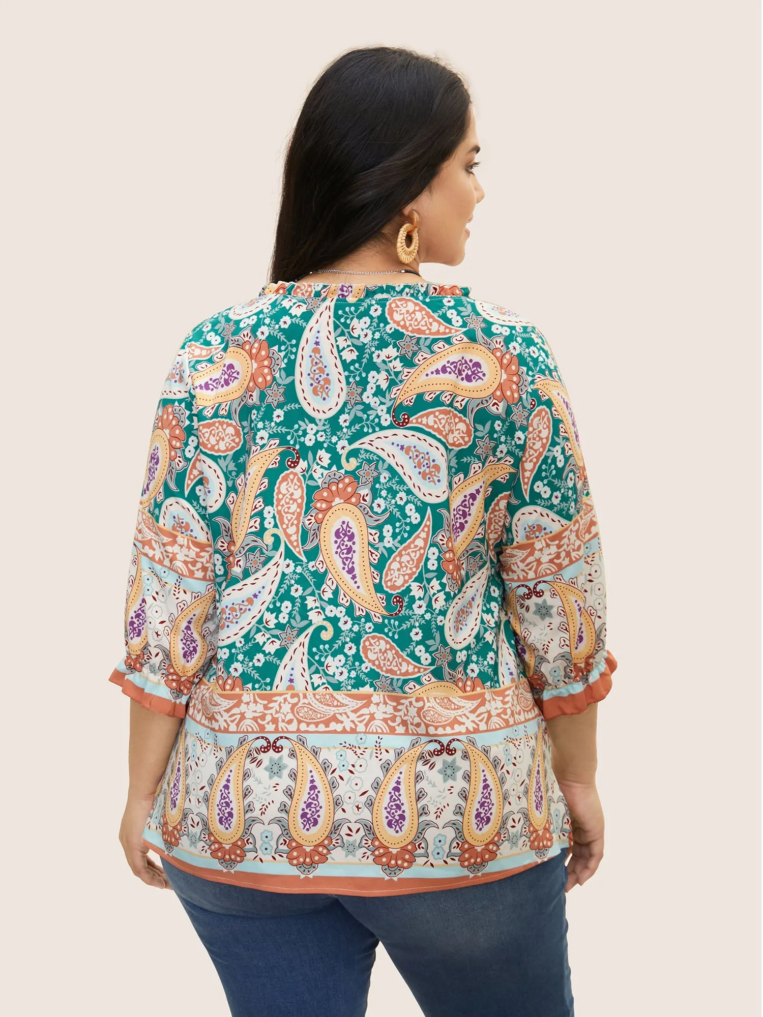 Boho Print Tassels Lantern Sleeve Blouse sold by Bloomchic product image thumbnail 3