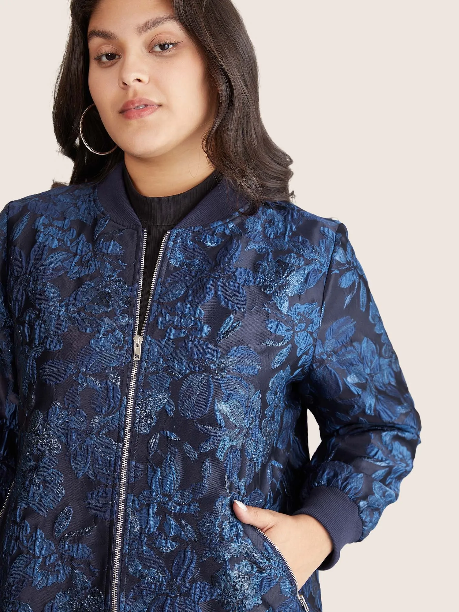 Floral Patchwork Zipper Jacquard Jacket sold by Bloomchic product image thumbnail 5