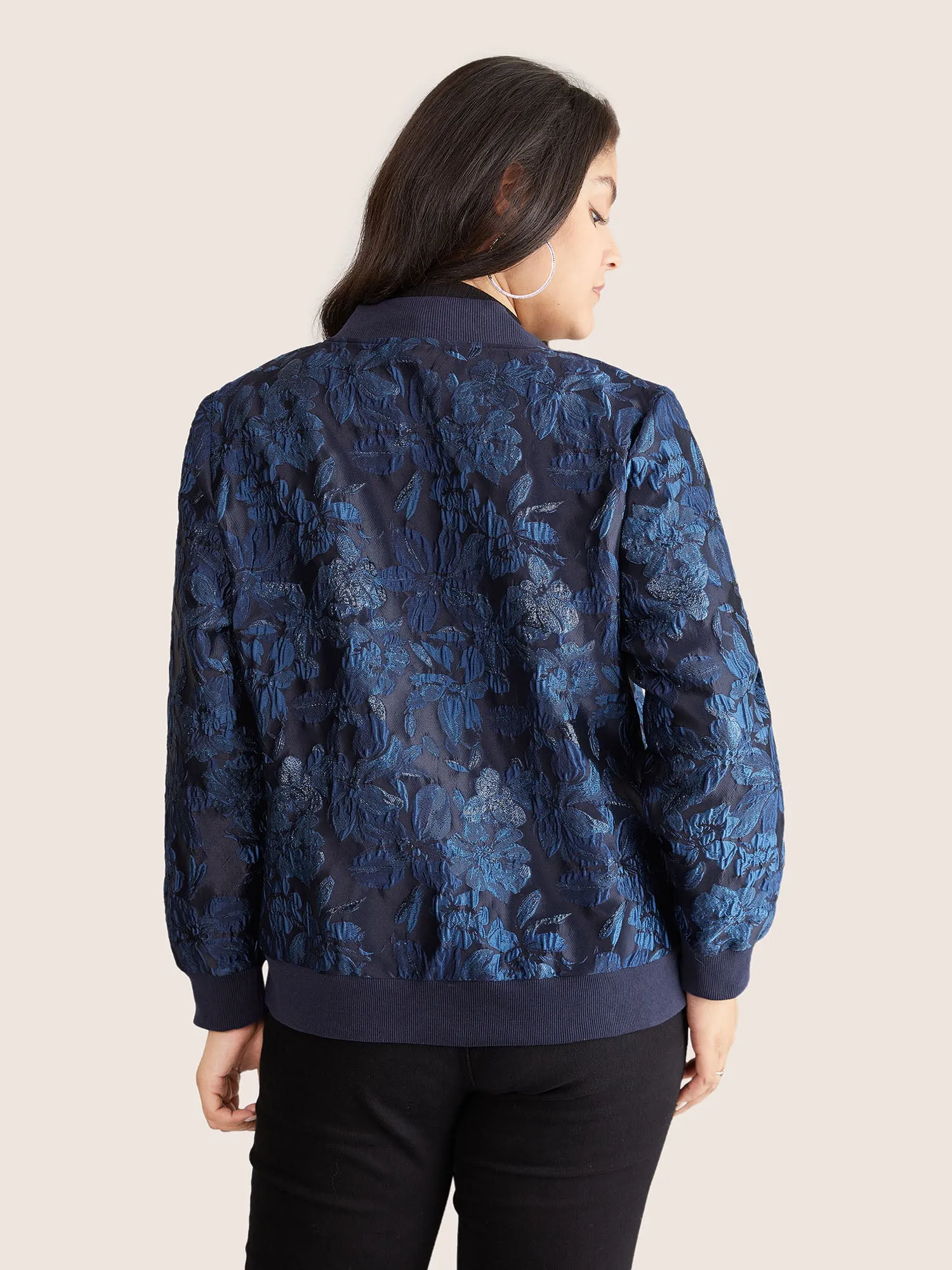 Floral Patchwork Zipper Jacquard Jacket sold by Bloomchic product image thumbnail 2
