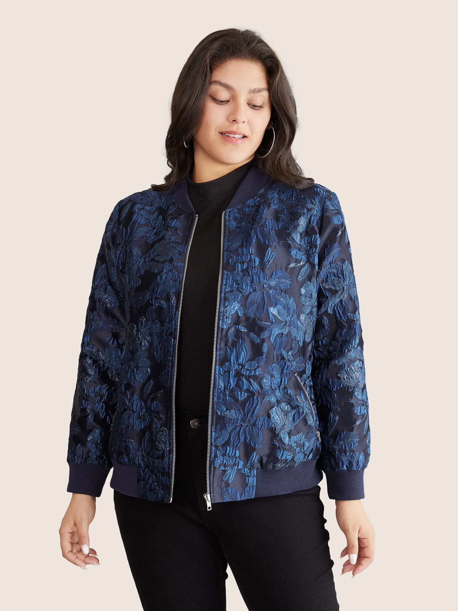 Floral Patchwork Zipper Jacquard Jacket sold by Bloomchic product image thumbnail 3