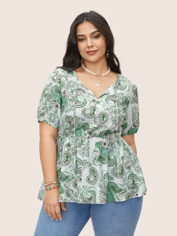 Paisley Print Knot Elastic Waist Blouse sold by Bloomchic