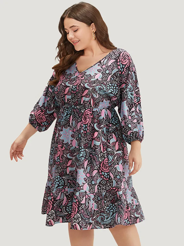 Floral Print Lantern Sleeve Elastic Waist Dress sold by Bloomchic product image thumbnail 5