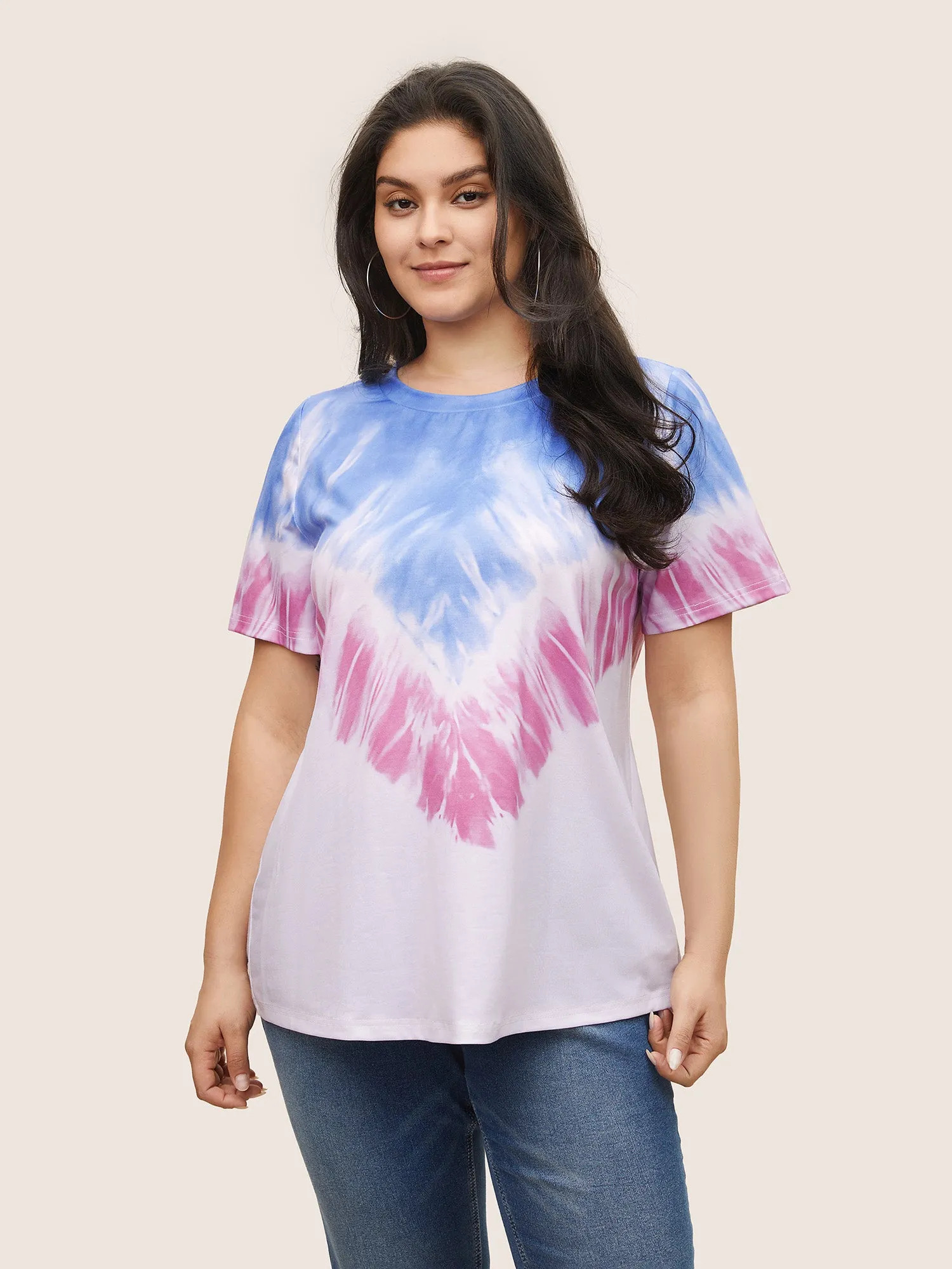 Tie Dye Contrast Round Neck T-shirt sold by Bloomchic