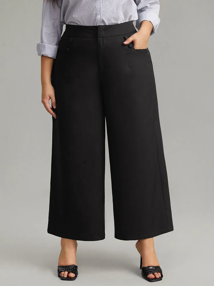 Solid Button Detail Wide Leg Pants sold by Bloomchic