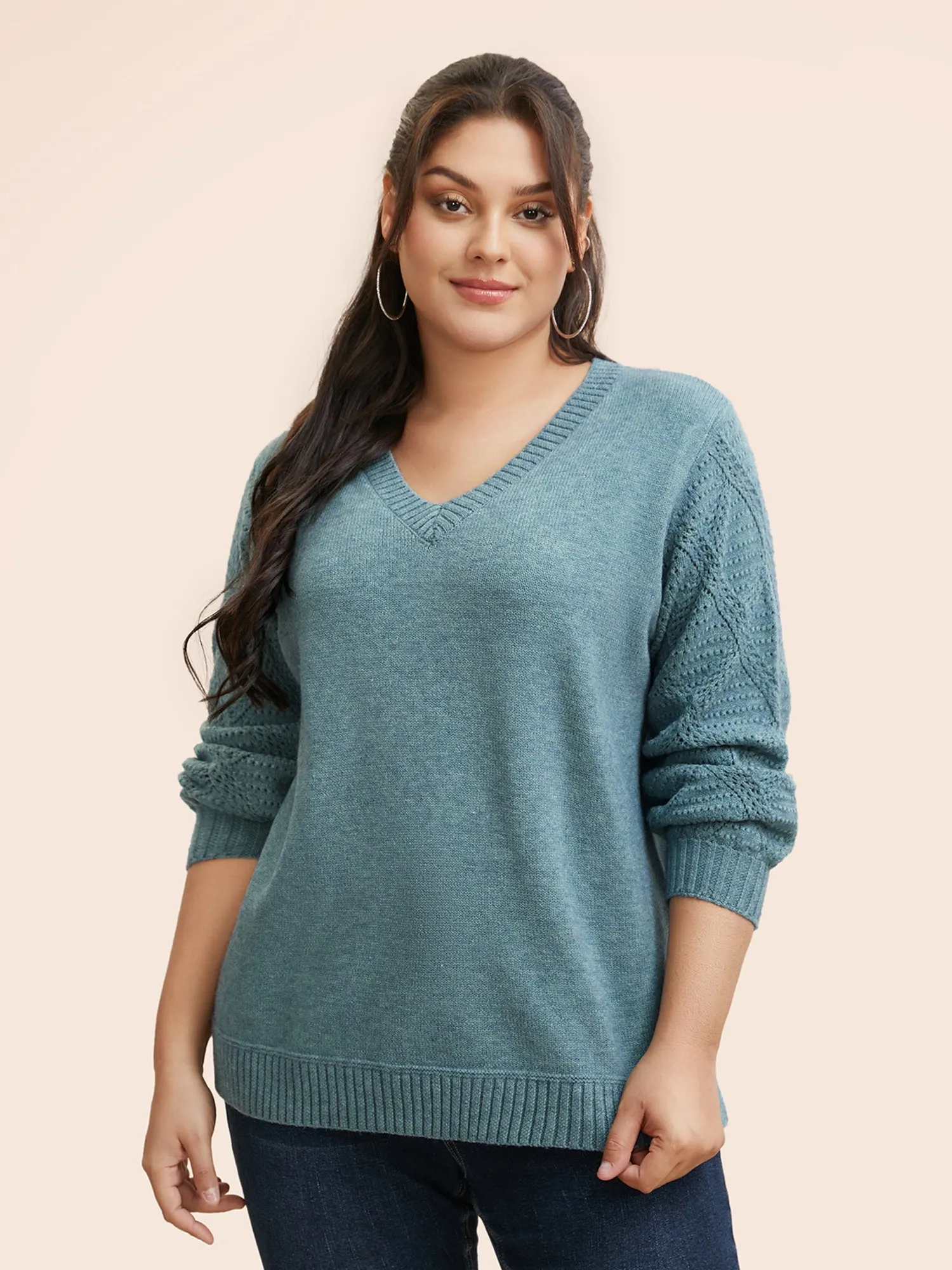 V Neck Texture Lantern Sleeve Pullover sold by Bloomchic product image thumbnail 3