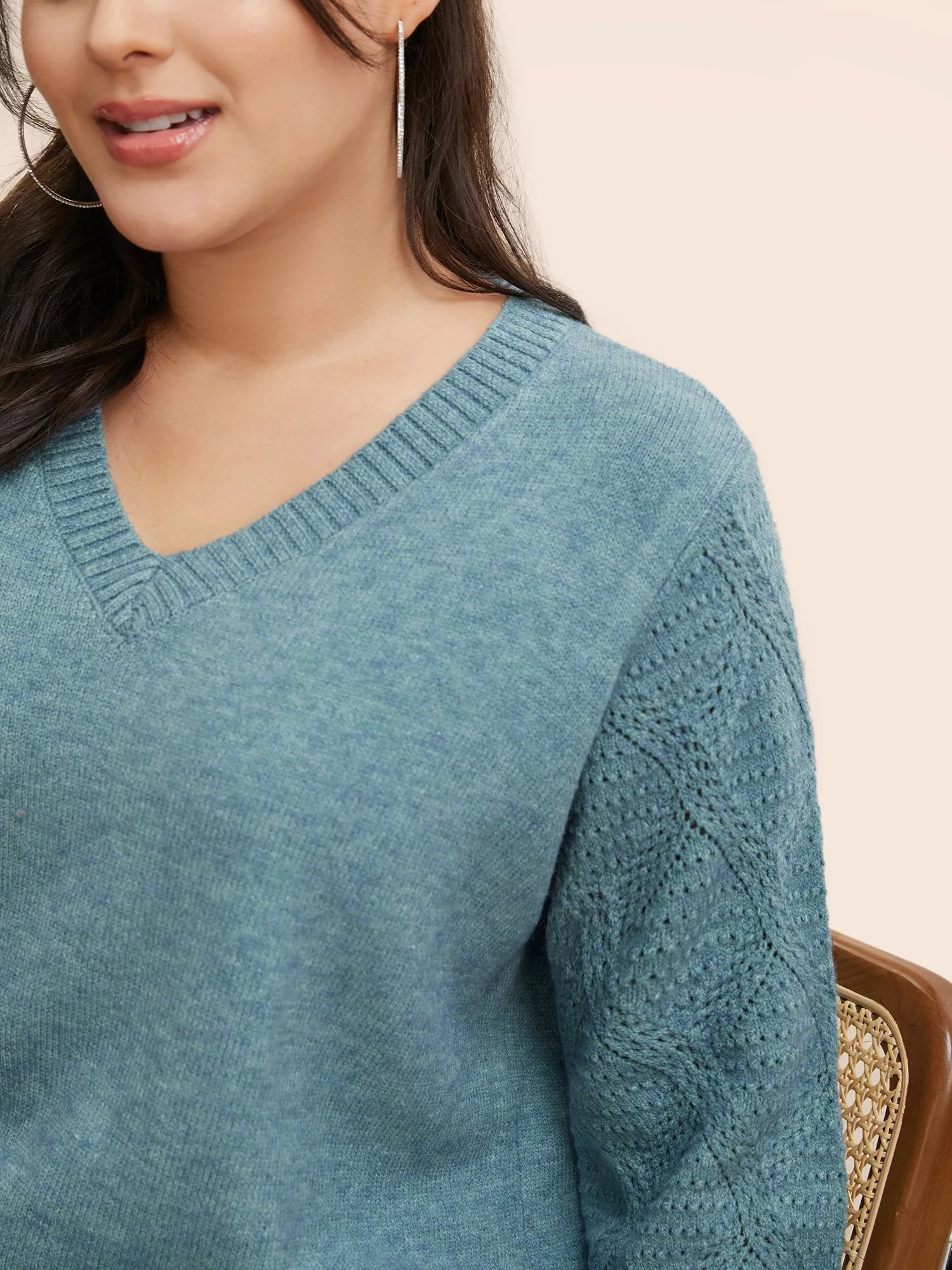 V Neck Texture Lantern Sleeve Pullover sold by Bloomchic product image thumbnail 5