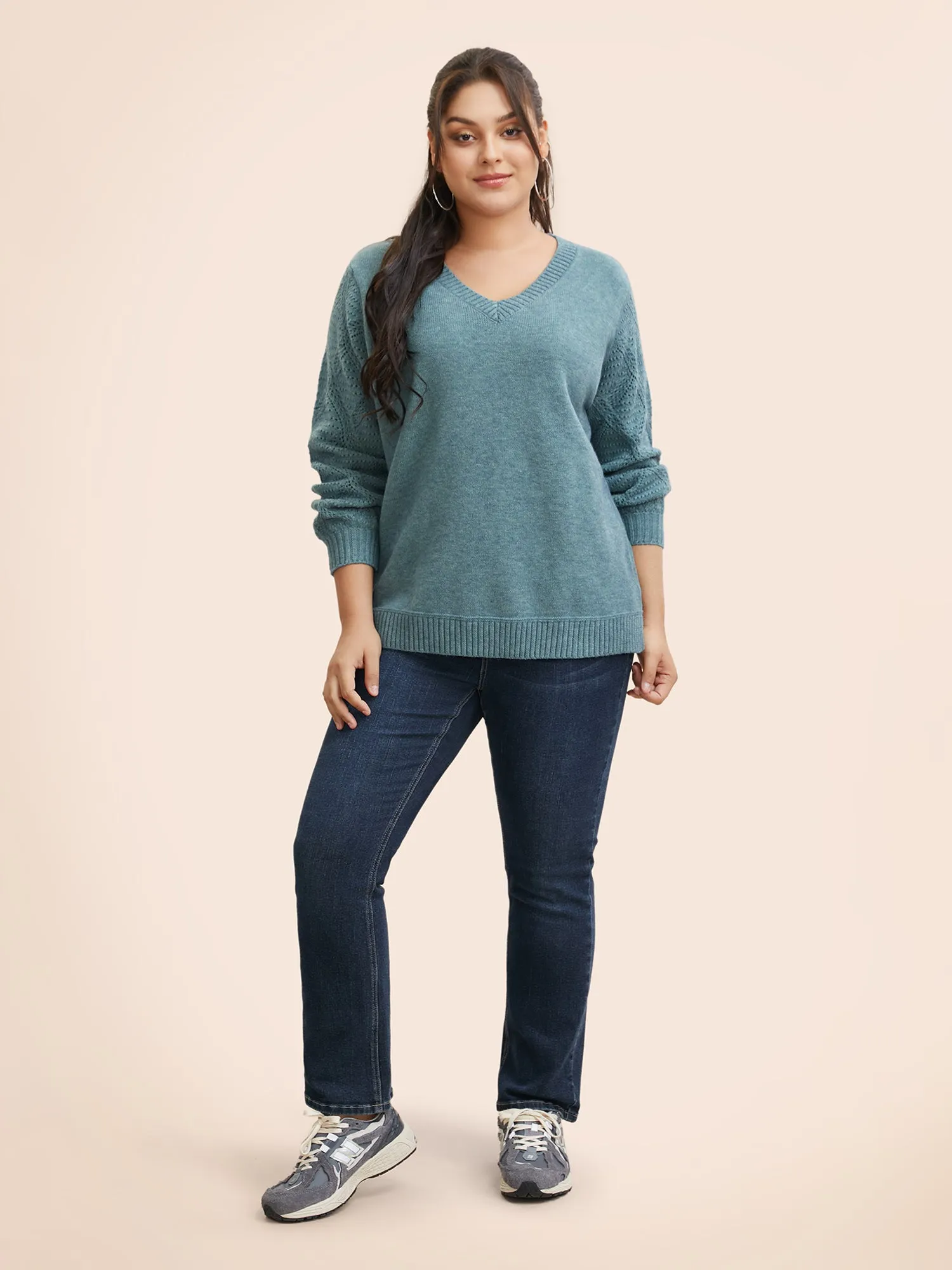 V Neck Texture Lantern Sleeve Pullover sold by Bloomchic product image thumbnail 4