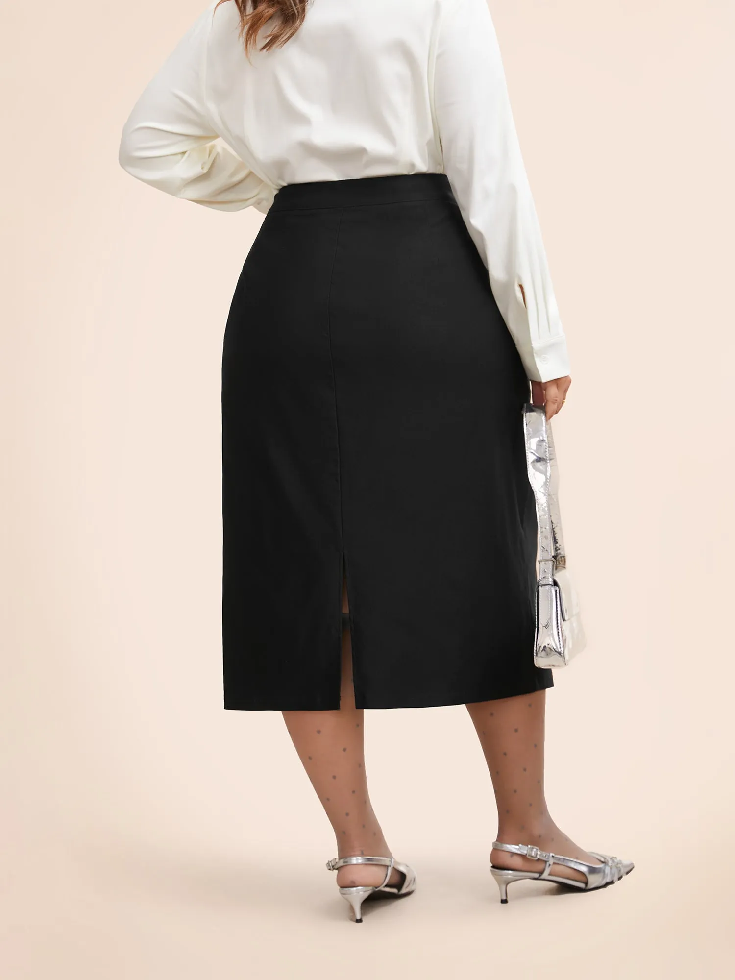 Stretch Woven Slit Midi Skirt sold by Bloomchic product image thumbnail 3
