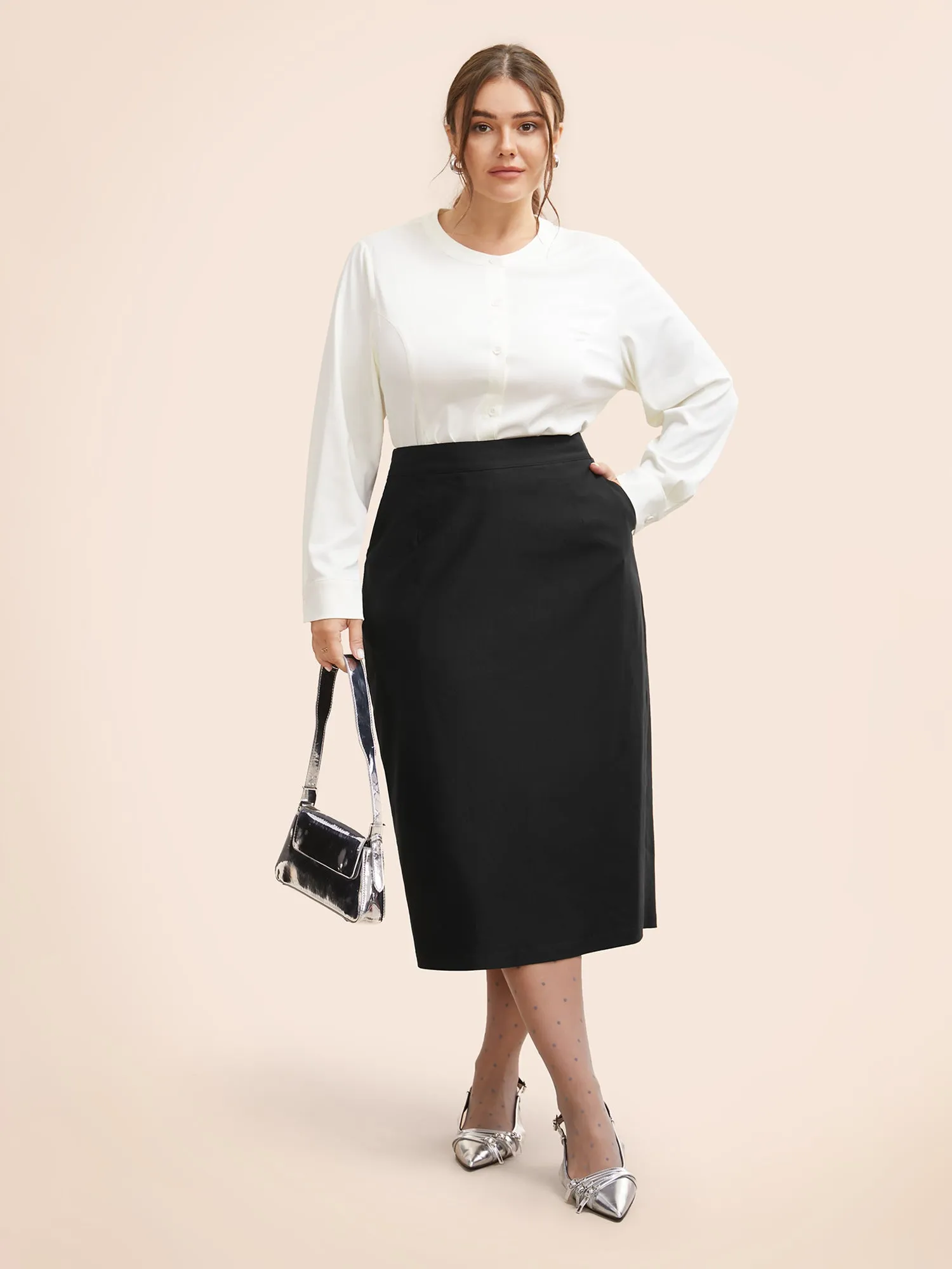 Stretch Woven Slit Midi Skirt sold by Bloomchic product image thumbnail 2