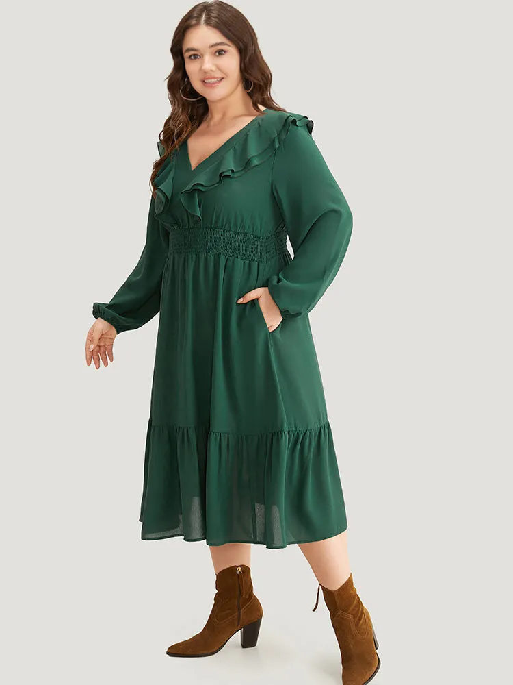 Solid Shirred Ruffle Trim Pleated Dress sold by Bloomchic product image thumbnail 4