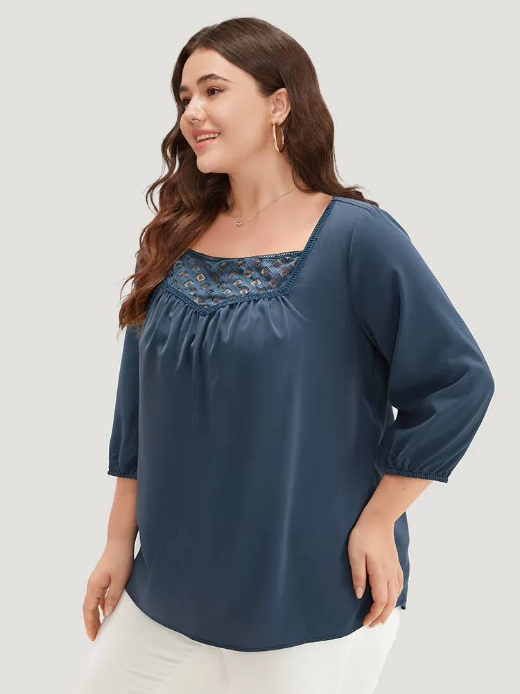 Anti-Wrinkle Square Neck Lace Panel Gathered Blouse sold by Bloomchic product image thumbnail 3